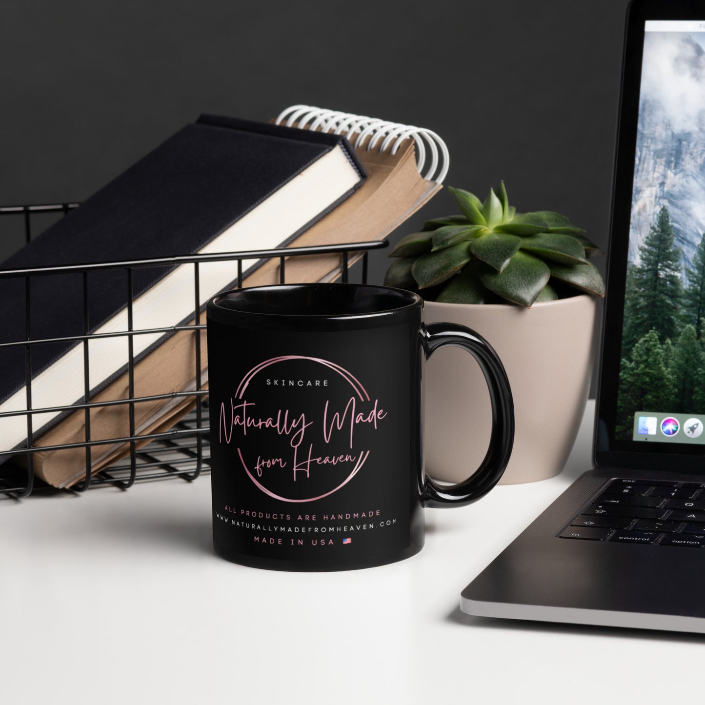 Naturally Made From Heaven Branded Logo Black Glossy Mug
