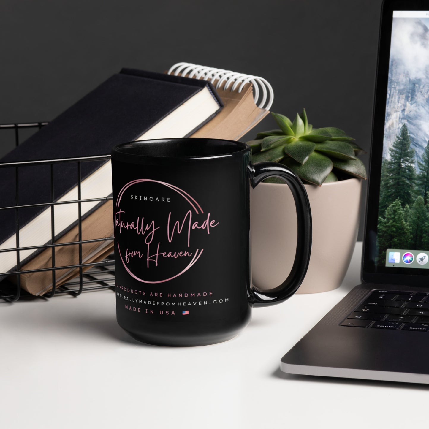 Naturally Made From Heaven Branded Logo Black Glossy Mug